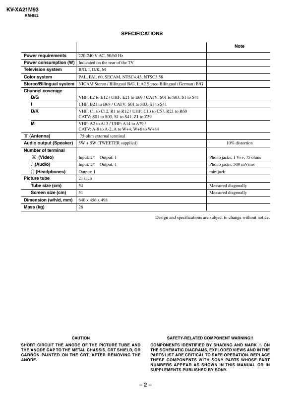 Сервисная инструкция Sony KV-XA21M93, BG-3R