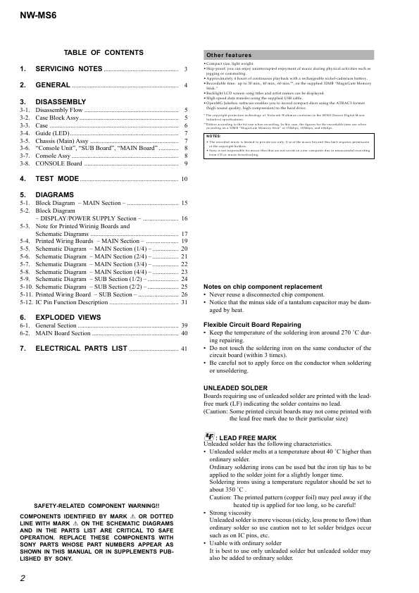 Сервисная инструкция Sony NW-MS6