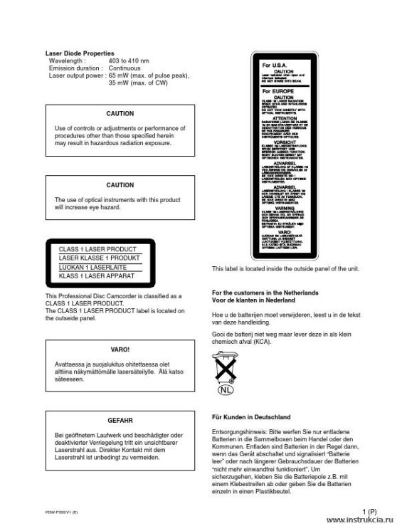 Сервисная инструкция Sony PDW-F330, PDW-F350 VOL.1