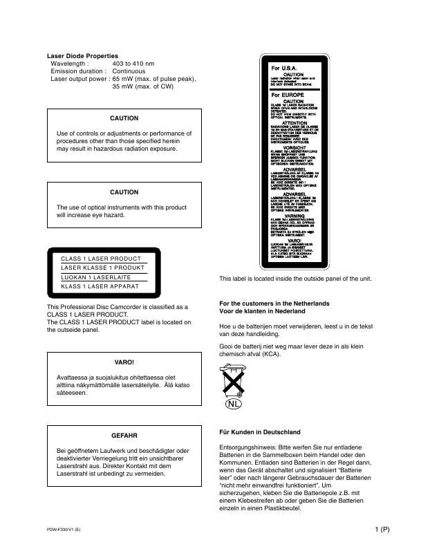 Сервисная инструкция Sony PDW-F330, PDW-F350, volume 1