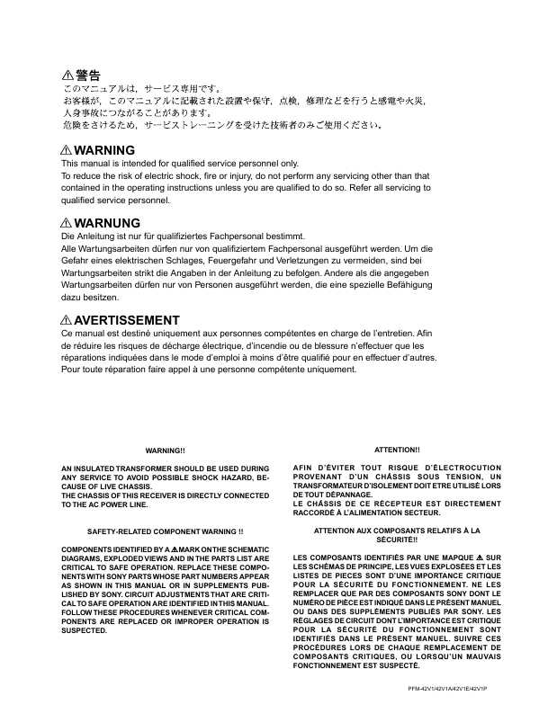 Сервисная инструкция Sony PFM-42V1E