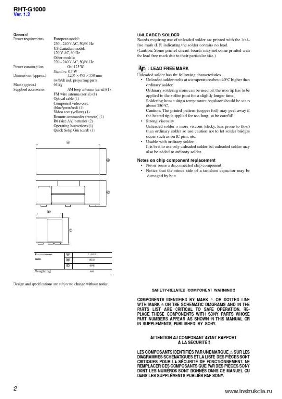 Сервисная инструкция SONY RHT-G1000