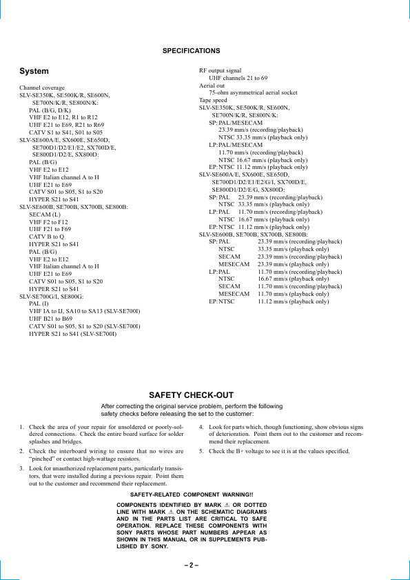 Сервисная инструкция Sony SLV-SE350, SLV-SE500, SLV-SE600, SLV-SE650, SLV-SE700, SLV-SE800, SLV-SX600, SLV-SX700, SLV-SX800