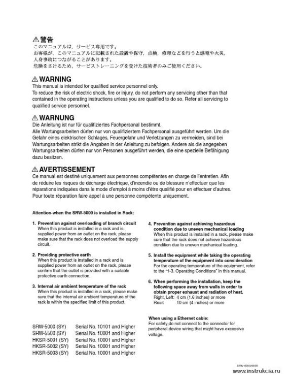 Сервисная инструкция SONY SRW-5000, 5500, MM VOL.1, 1st-edition, REV.5