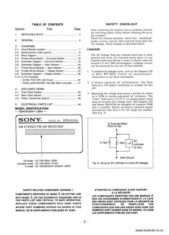 Сервисная инструкция SONY STR-D1015