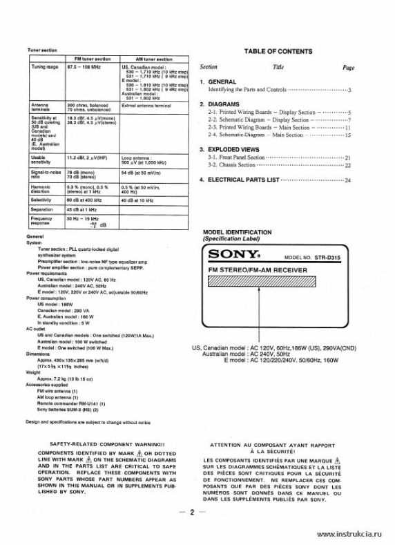 Сервисная инструкция SONY STR-D315