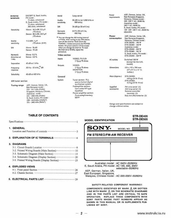 Сервисная инструкция SONY STR-DE405, DE505