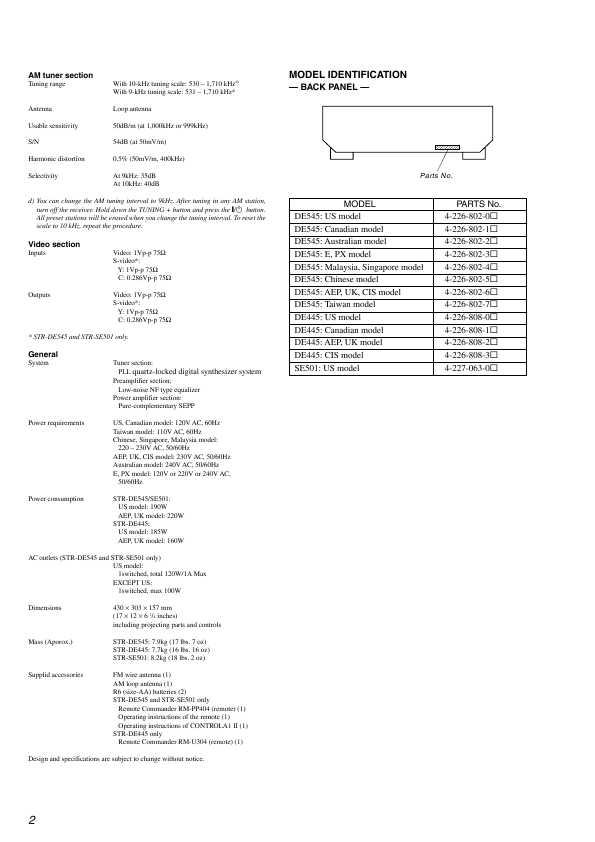 Сервисная инструкция Sony STR-DE445, STR-DE545, STR-SE501