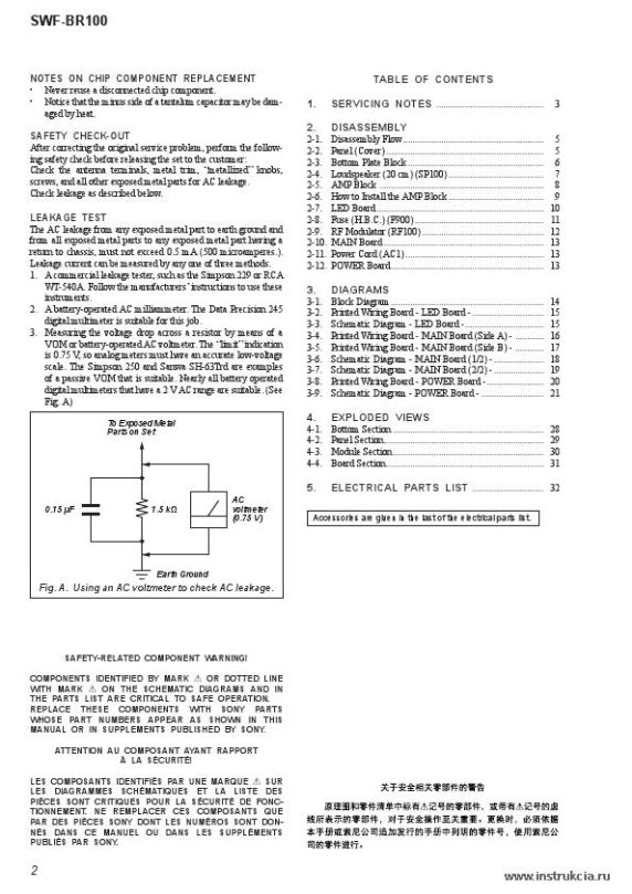 Сервисная инструкция SONY SWF-BR100 V1.2