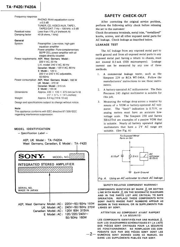Сервисная инструкция Sony TA-F420, TA-F420A