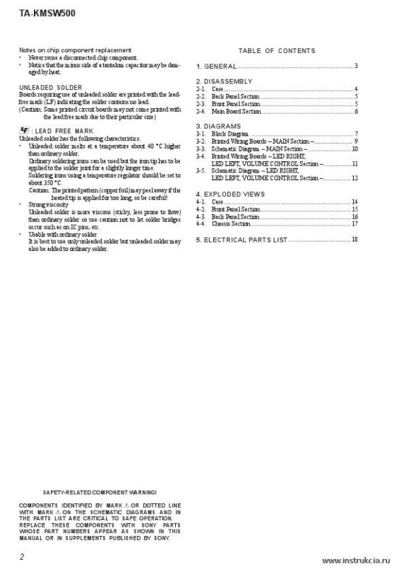 Сервисная инструкция SONY TA-KMSW500 V1.2