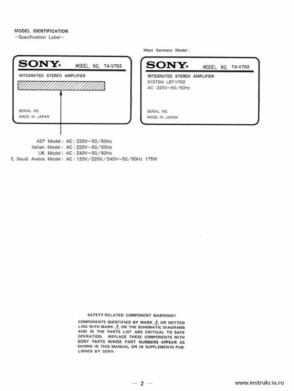 Сервисная инструкция SONY TA-V702