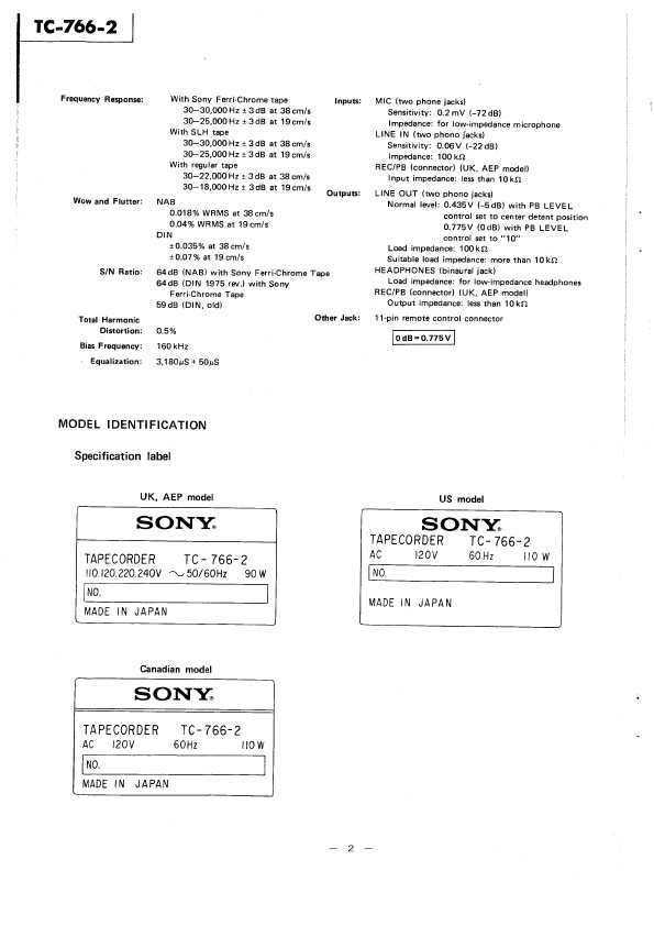 Сервисная инструкция Sony TC-766-2