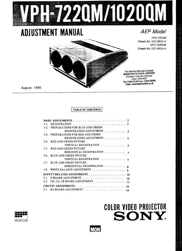 Сервисная инструкция Sony VPH-722QM, VPH-1020QM