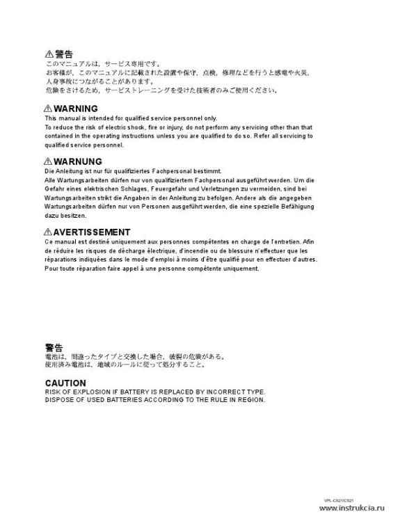 Сервисная инструкция SONY VPL-CS21, CX21, 1st-edition