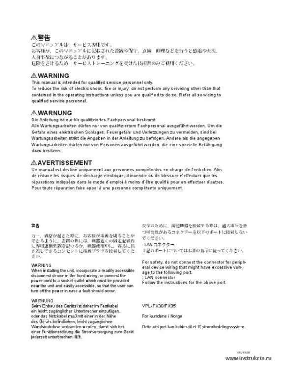 Сервисная инструкция SONY VPL-F400X, F500X, FX30, FX35, 1st-edition, REV.1