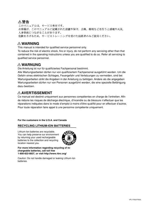 Сервисная инструкция Sony VPL-FX52, VPL-FX52L
