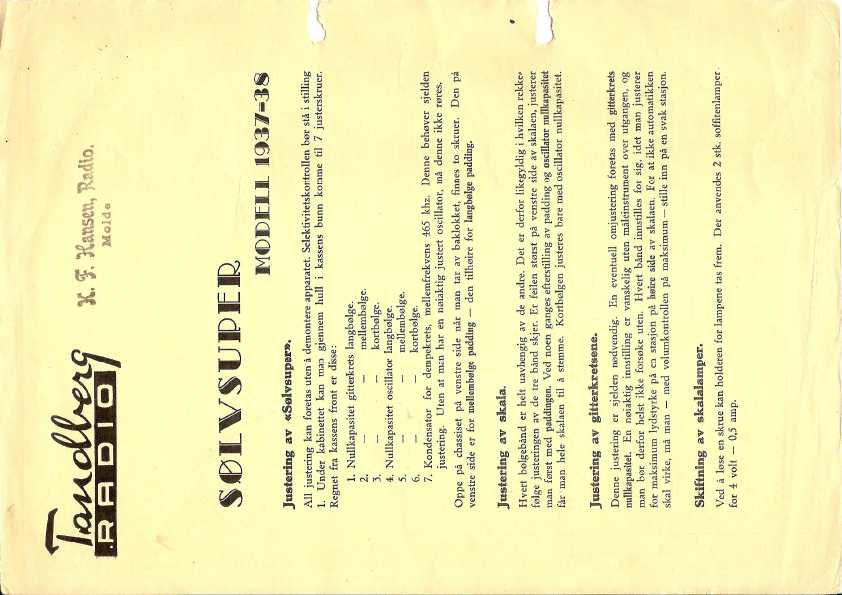 Сервисная инструкция Tandberg SOLVSUPER 1937-38