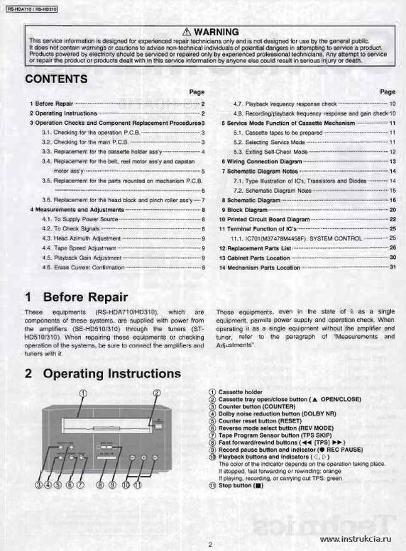 Сервисная инструкция TECHNICS RS-HDA710