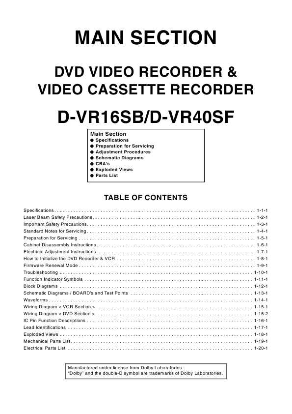 Сервисная инструкция Toshiba D-VR16SB, D-VR40SF