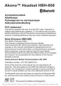 Инструкция Sony Ericsson HBH-608