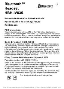 Инструкция Sony Ericsson HBH-IV835