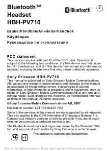 Инструкция Sony Ericsson HBH-PV710
