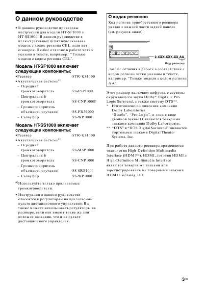 Инструкция Sony HT-SS1000