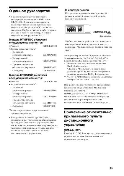 Инструкция Sony HT-SS1100