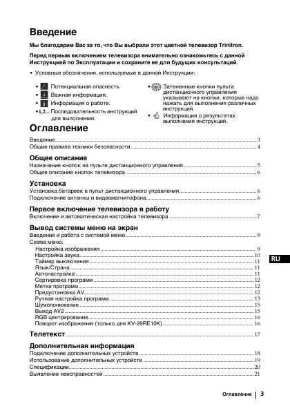 Инструкция Sony KV-25RE10K