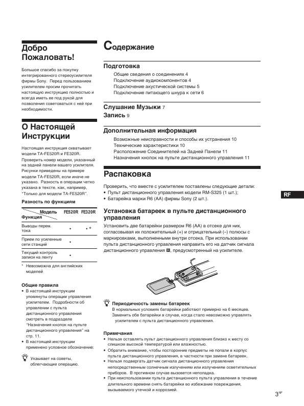Инструкция Sony TA-FE320R