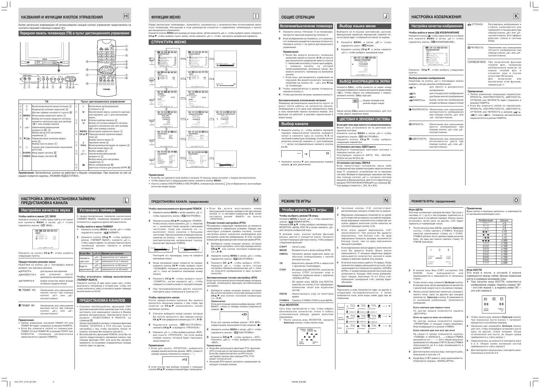 Инструкция Toshiba 14LCU17X
