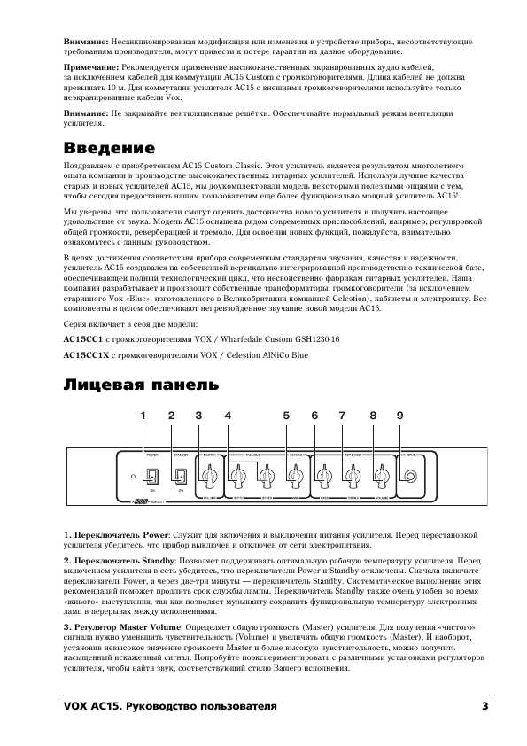 Инструкция VOX AC15CC1